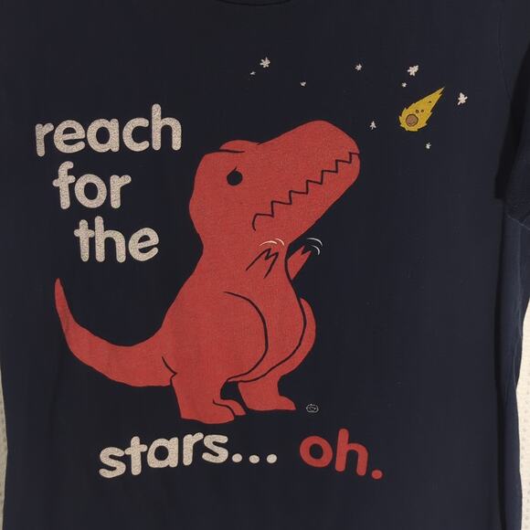 Goodie Two Sleeves XL T Shirt Womens Graphic Dinosaur Meteor Funny Tee Navy Blue - Picture 2 of 4